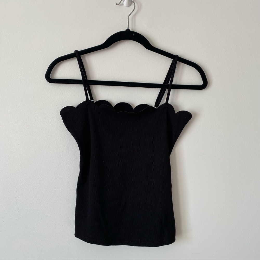 Black Tank Top with Scallop Detail